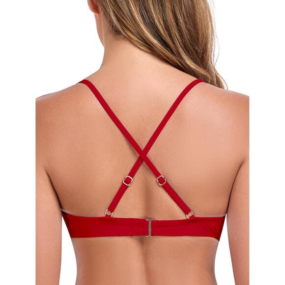 Women's Red Push Up Bikini Tops Ruched Twist Front Underwear Top Swimsuit - Picture 4 of 8